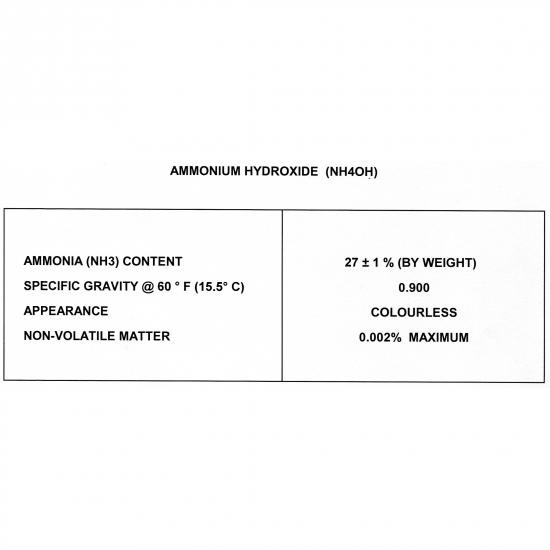 SPECIFICATION OF AMMONIUM  HYDROXIDE (NH4OH) anhydrous ammonia 