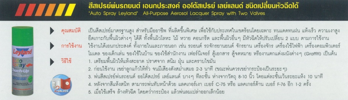 วิธีใช้ สีสเปรย์พ่นรถยนต์ อเนกประสงค์ ออโต้สเปรย์ เลย์แลนด์ ชนิดเปลี่ยนหัวฉีดได้ วิธีใช้ สีสเปรย์พ่นรถยนต์ อเนกประสงค์ ออโต้สเปรย์ เลย์แลนด์ ชนิดเปลี่ยนหัวฉีดได้